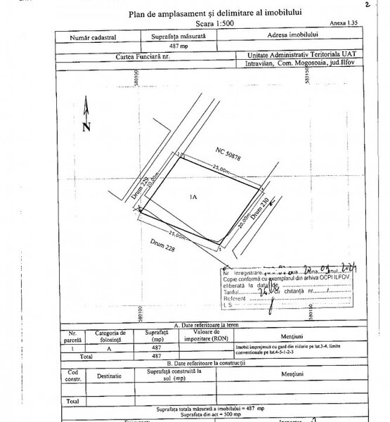 Mogosoaia (Ilfov) | Teren intravilan, 487mp, deschidere 2 laturi x20m